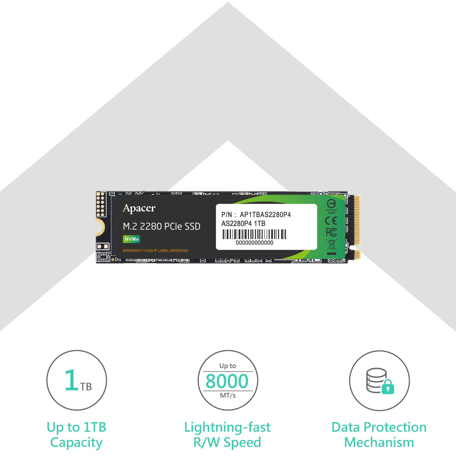 M.2 PCIe SSD AS2280P4 M.2 PCIe Gen3 x4 - Apacer